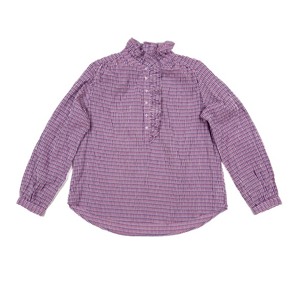XiRENA Tops - Xirena Caspia Gingham Ruffle Top Blouse Coral Cove Purple Pink - Size S